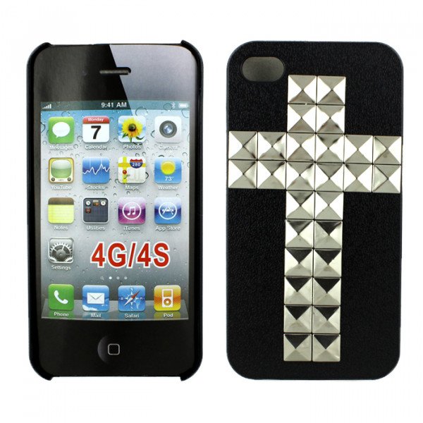 Wholesale iPhone 4 4S 3D Cross Studs Case (Silver)